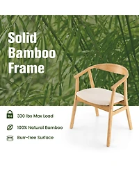 Skonyon Bamboo Accent Chair with Armrest and Curved Backrest-Natural