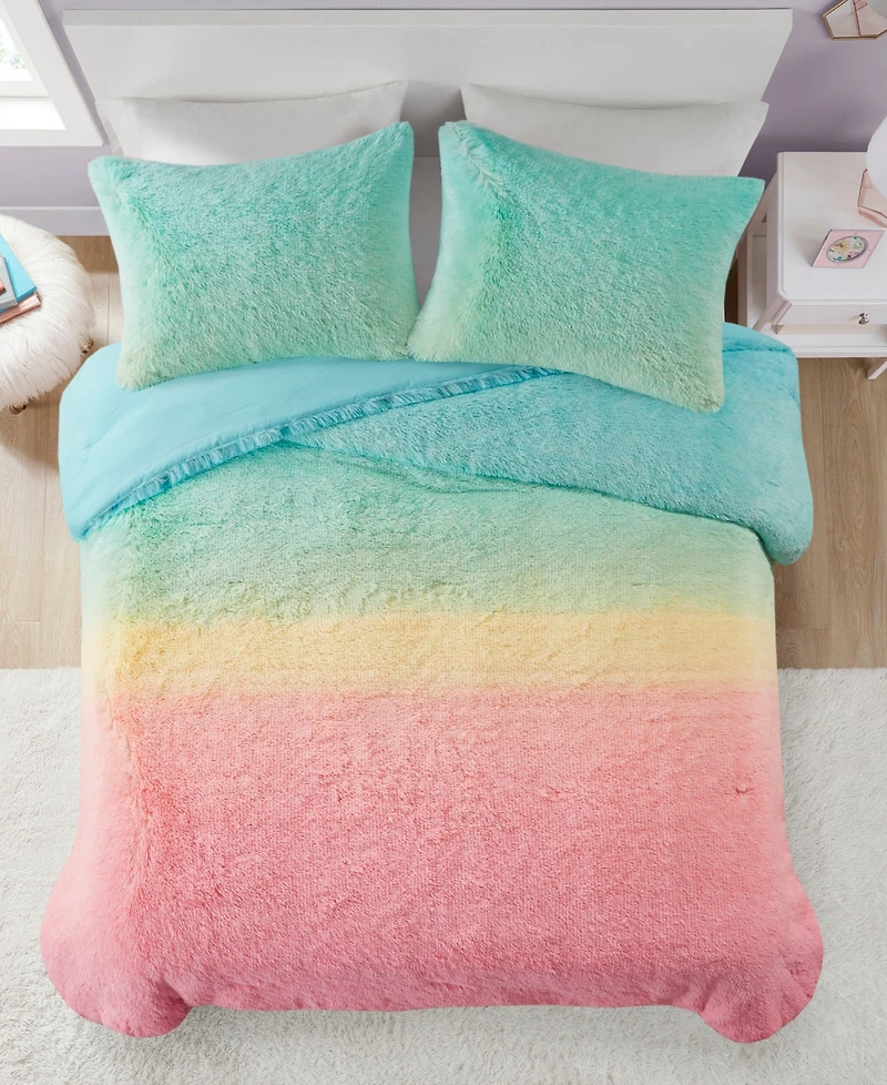 Intelligent Design Primrose Ombre Shaggy Faux Fur 3-Piece Comforter Set, Twin/Twin Xl