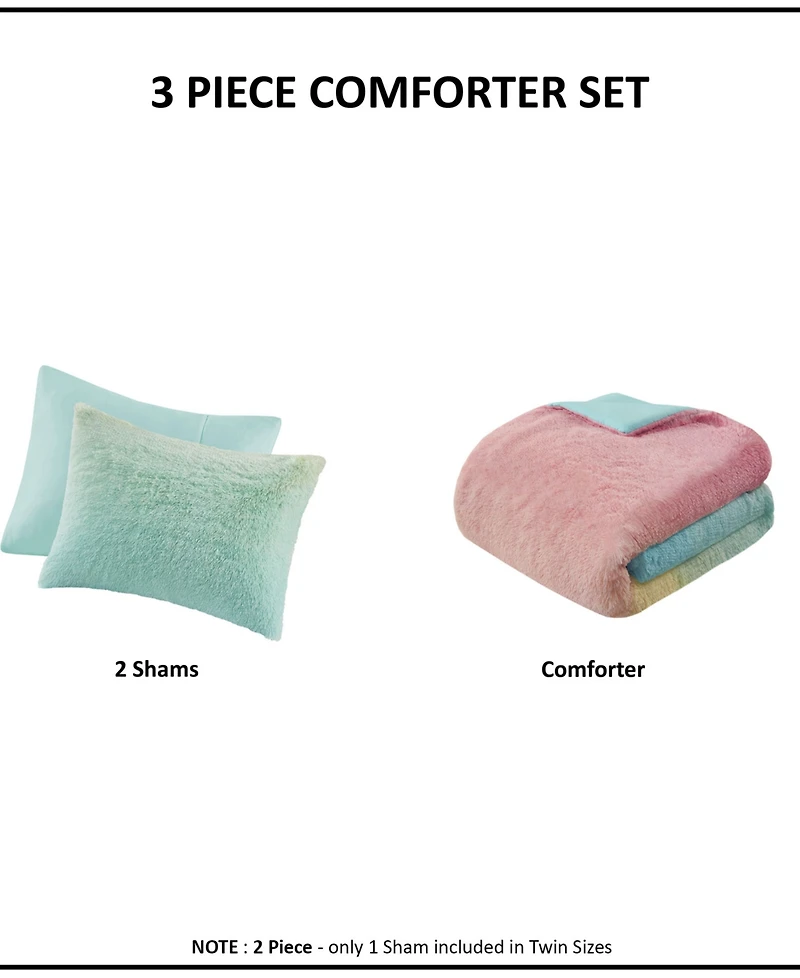 Intelligent Design Primrose Ombre Shaggy Faux Fur 3-Piece Comforter Set, Full/Queen