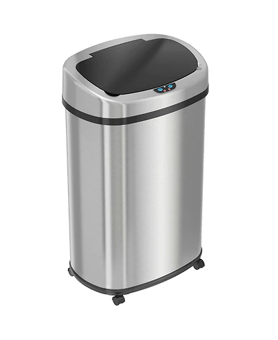 iTouchless Stainless Steel Oval Sensor Trash Can with Wheels and AbsorbX Odor Filter 13 Gallon Silver