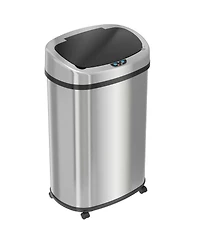 iTouchless Stainless Steel Oval Sensor Trash Can with Wheels and AbsorbX Odor Filter 13 Gallon Silver
