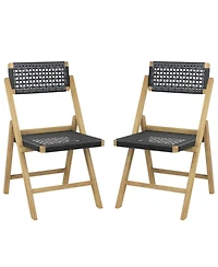 Sugift Set of 2 Folding Chairs Indonesia Teak Wood Dining Chairs with Woven Rope Seat and Back