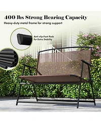 Folding Outdoor Garden Bench 2-Person Patio Bench with Backrest and Armrests