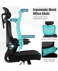 Mesh Office Chair with Adaptive Lumbar Support Flip-up Armrests Reclining Backrest-Black