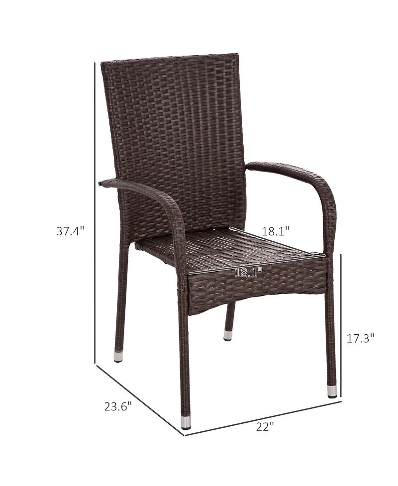 Stackable Rattan Outdoor Dining Chairs with Cushions (Set of 4)