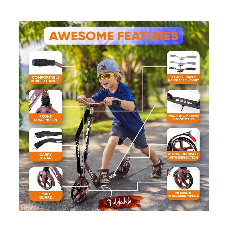 Hurtle Lightweight and Foldable Kick Scooter - Adjustable Scooter for Teens and Adult, Alloy Deck with High Impact Wheels (Real Tree)