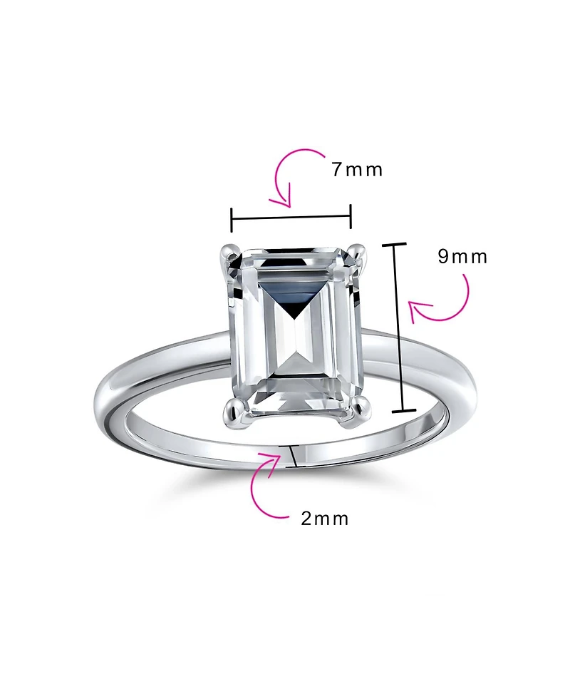 Bling Jewelry Classic Timeless Simple 2.5CT Rectangle Emerald Cut Cz Solitaire Promise Ring Thin Band Sterling Silver