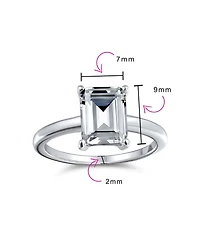 Bling Jewelry Classic Timeless Simple 2.5CT Rectangle Emerald Cut Cz Solitaire Promise Ring Thin Band Sterling Silver