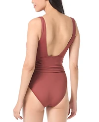 Vince Camuto Women's Side-Tie-Belt Plunge-Neck One-Piece Swimsuit