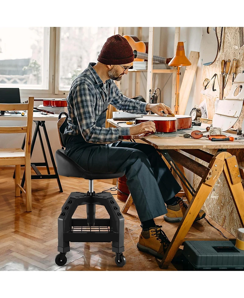 Rolling Seat Mechanic Stool Chair with Tool Tray 4 Universal Wheels for Factory