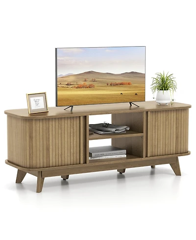 Tv Stand for Tv up to 55 Inch Television Cabinet with 2 Open Shelves Sliding Doors