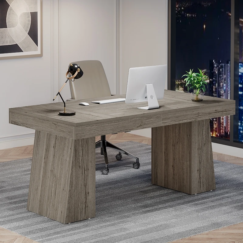 Tribesigns 55 Inches Executive Desk, Mid-Century Modern Home Office Desk, Wood Computer Desk Business Workstation Desk