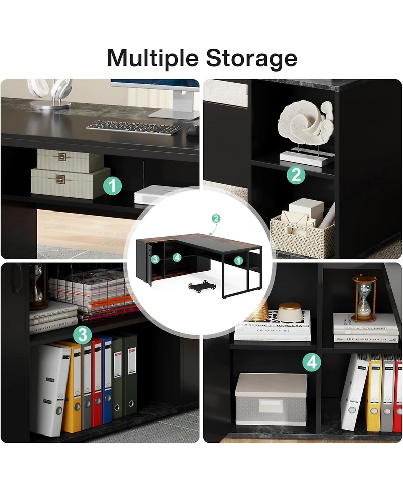 Tribesigns 71 inch Executive Desk, L Shaped Desk with Cabinet Storage, Office Shelves for Home
