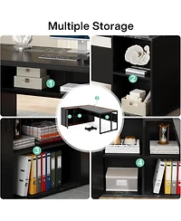 Tribesigns 71 inch Executive Desk, L Shaped Desk with Cabinet Storage, Office Shelves for Home