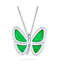 Bling Jewelry Nature Cz Accent Green Malaysian Jade Garden Insect Butterfly Necklace Pendant Silver Plated