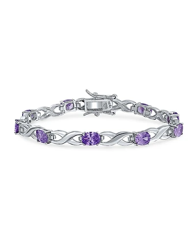 Bling Jewelry 9CT Clear Oval Cz Alternating Romantic Love Knot Symbol Infinity Tennis Bracelet Sterling Silver