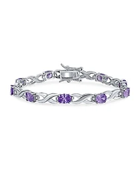 Bling Jewelry 9CT Clear Oval Cz Alternating Romantic Love Knot Symbol Infinity Tennis Bracelet Sterling Silver
