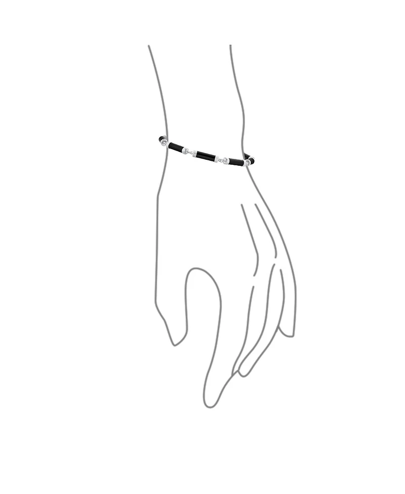 Bling Jewelry Asian Style Black Natural Onyx Strand Tube Bar Link Bracelet Sterling Silver 7.5 Inch