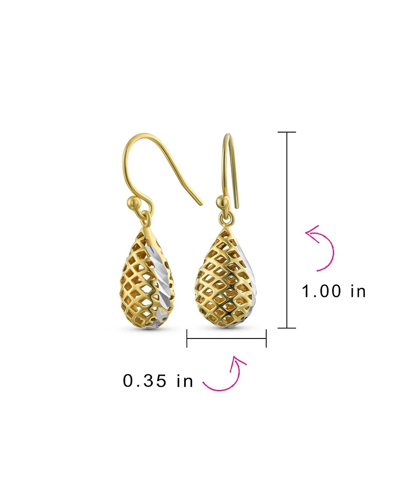 Bling Jewelry Basket Weave Puffed Pear Shaped Rain Drop Teardrop Earrings Fishhook Yellow Gold Plated Sterling Silver