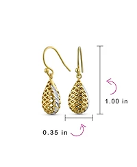 Bling Jewelry Basket Weave Puffed Pear Shaped Rain Drop Teardrop Earrings Fishhook Yellow Gold Plated Sterling Silver