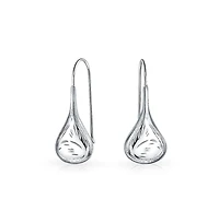 Bling Jewelry Carved Etched Puffed Pear Shaped Rain Drop Teardrop Earrings Fishhook Sterling Silver