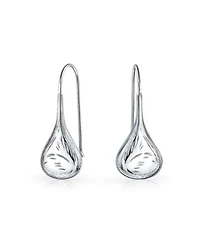 Bling Jewelry Carved Etched Puffed Pear Shaped Rain Drop Teardrop Earrings Fishhook Sterling Silver