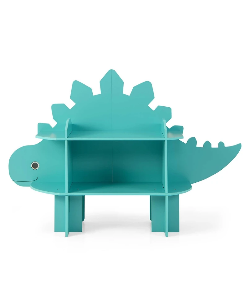 Dinosaur Bookcase for Kids 2-Tier Toy Storage Organizer with Open Storage Shelves