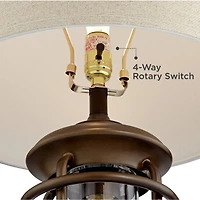 Franklin Iron Works Andreas Industrial Table Lamp 26" High Brown Metal with Nightlight Led and Usb Charging Port Oatmeal Shade for Living Room De