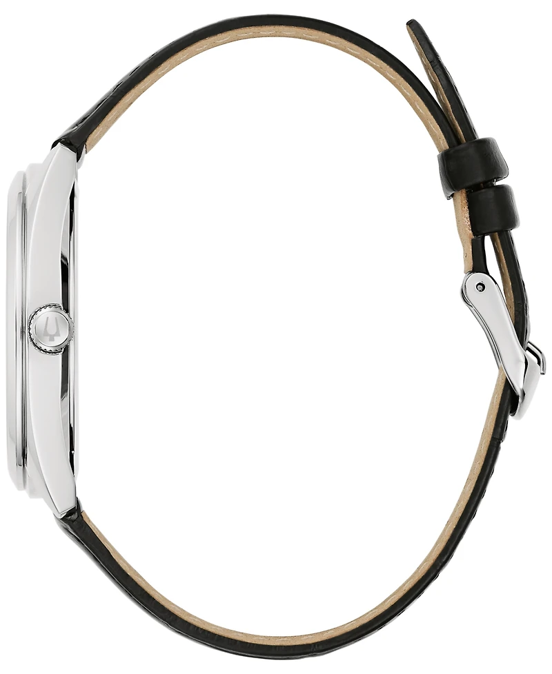 Bulova Men's Black Leather Strap Watch 42mm