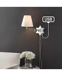 Jonathan Y David 18.5" 1-Light Modern French Country Swing Arm Plug-In or Hardwired Iron Led Star Wall Sconce with Pull-Chain and Usb Charging Port
