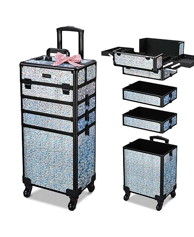 Byootique Mermaid Silver 4in1 Rolling Makeup Train Case Cosmetic Organizer Wheel