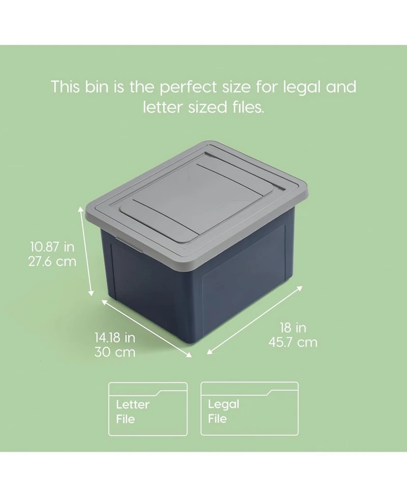 Iris Usa 4Pack 35 Qt. File Organizer Plastic File Box for Letter/Legal File, Storage Bin with Durable and Secure Latching Lid, Stackable, Navy