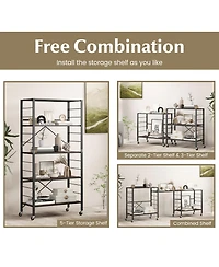 Sugift 5-Tier Foldable Shelving Unit with Detachable Wheels and Anti-Toppling System-Black