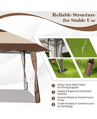 Sugift 13 x 13 Feet Pop-Up Patio Gazebo with Wheels-Coffee