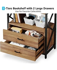 Tribesigns Bookshelf with Drawers, 70.8" Industrial Bookcase with 2 Drawers, 5 Shelf Open Shelf for Storage, Wood Book Shelf for Living Room, Bedroom,