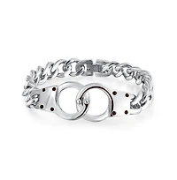 Bling Jewelry Biker Interlocking Handcuff Bracelet with Padlock Curb Chain Stainless Steel
