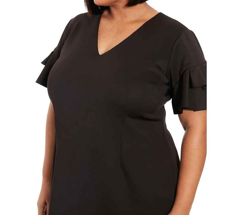London Times Plus Size Ruffled-Sleeve Shift Dress