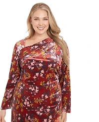 London Times Plus Velvet Floral Fit & Flare Dress