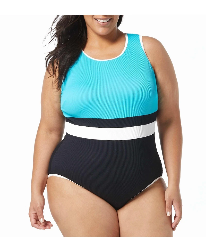 Beach House Sport Plus Size Aspire Ribbed One Piece Swimsuit