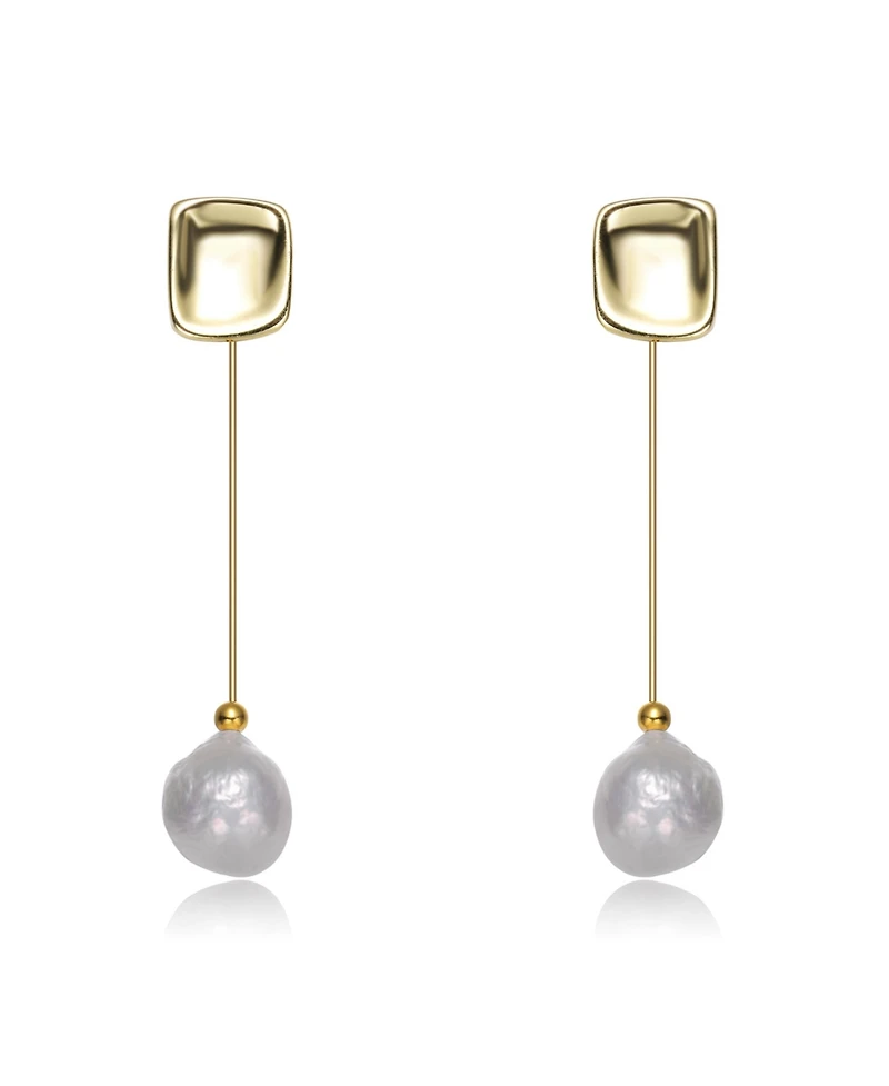 Sterling Silver Gold Plated with Genuine Freshwater Pearl Drop Earrings