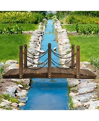 Skonyon 5 Feet Wooden Garden Bridge Arc Footbridge Stained Finish Walkway with Safety Rails