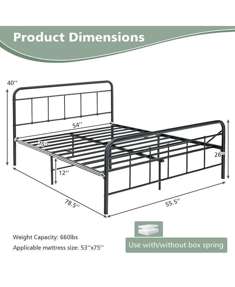 Gymax Full Size Heavy Duty Metal Bed Frame Headboard Platform Mattress Foundation