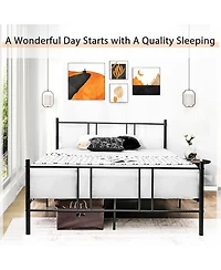 Gymax Queen Size Steel Platform Bed Frame Headboard Heavy-Duty Mattress Foundation
