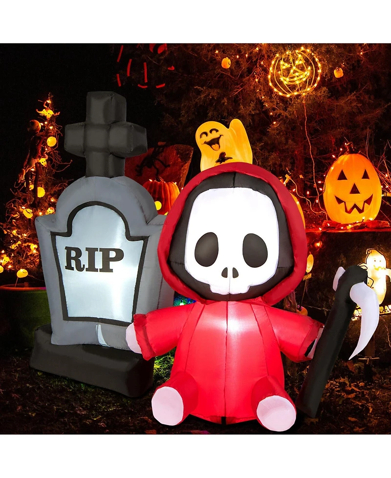 Skonyon 5 Feet Inflatable Halloween Ghost Holding Sickle and Tombstone Yard Decor