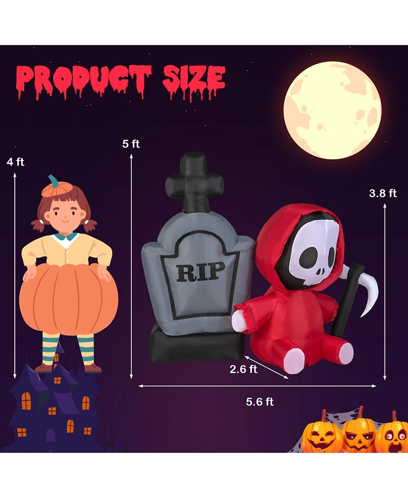 Skonyon 5 Feet Inflatable Halloween Ghost Holding Sickle and Tombstone Yard Decor