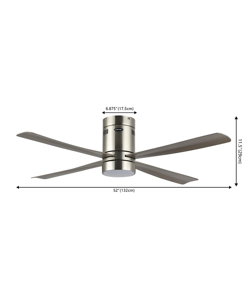 Jonathan Y Theo 52" 1-Light Contemporary Minimalist Iron/Acrylic Mobile-App/Remote-Controlled 6-Speed Integrated Led Ceiling Fan, Nickel/Gray Wood Fin