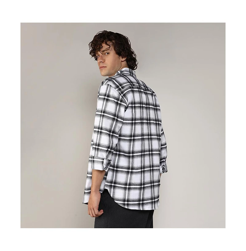 Campus Sutra Men's Chalk White & Midnight Black Brushed Buffalo Check Shirt