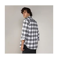 Campus Sutra Men's Chalk White & Midnight Black Brushed Buffalo Check Shirt