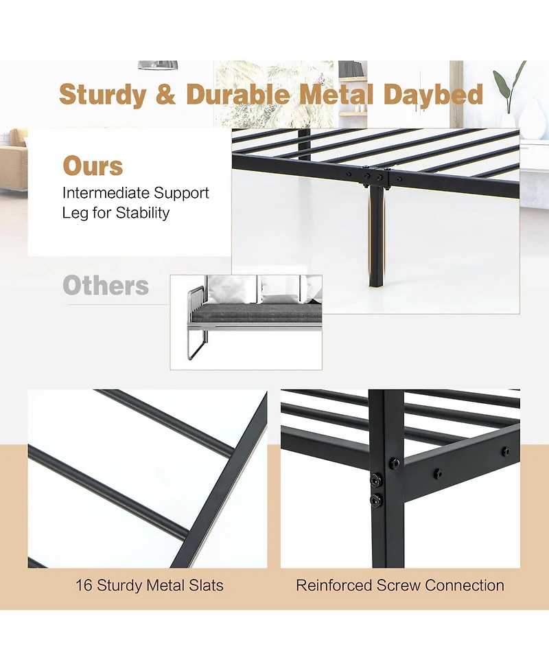 Gymax Twin Metal Daybed Frame Dual-use Platform Sofa Bed for Living Room Bedroom