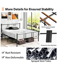 Gymax Full Size Steel Platform Bed Frame Headboard Heavy-Duty Mattress Foundation